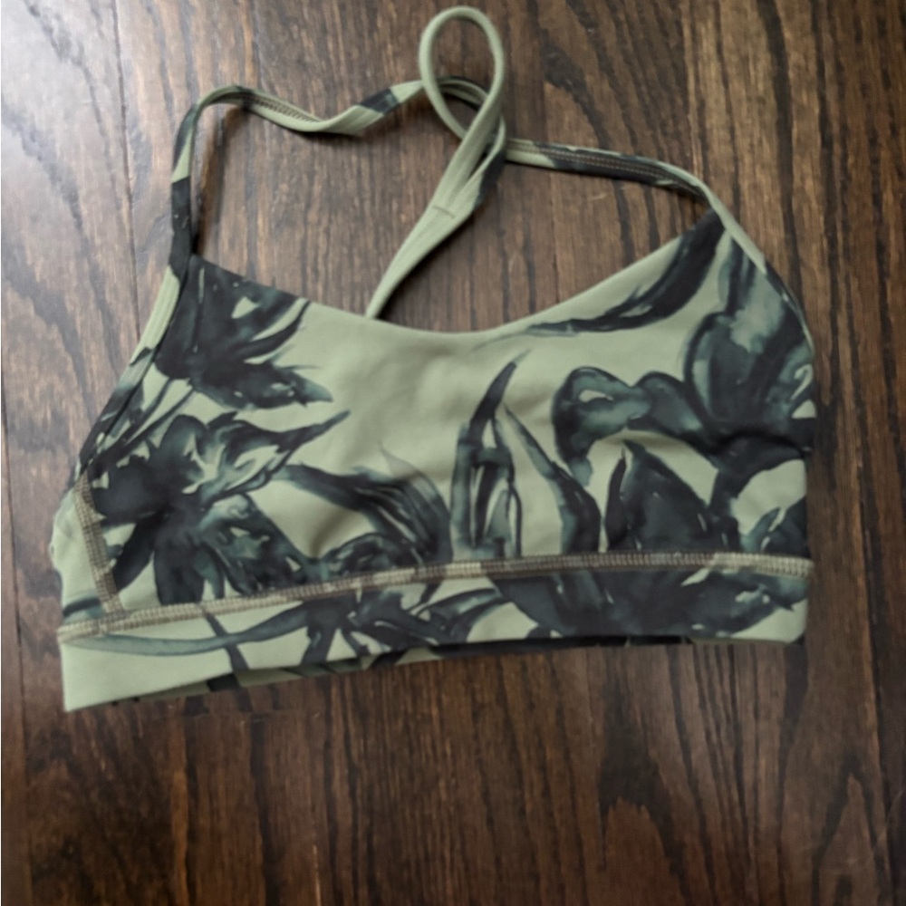 Lululemon Olive Green Floral Print Sports Bra Size 4